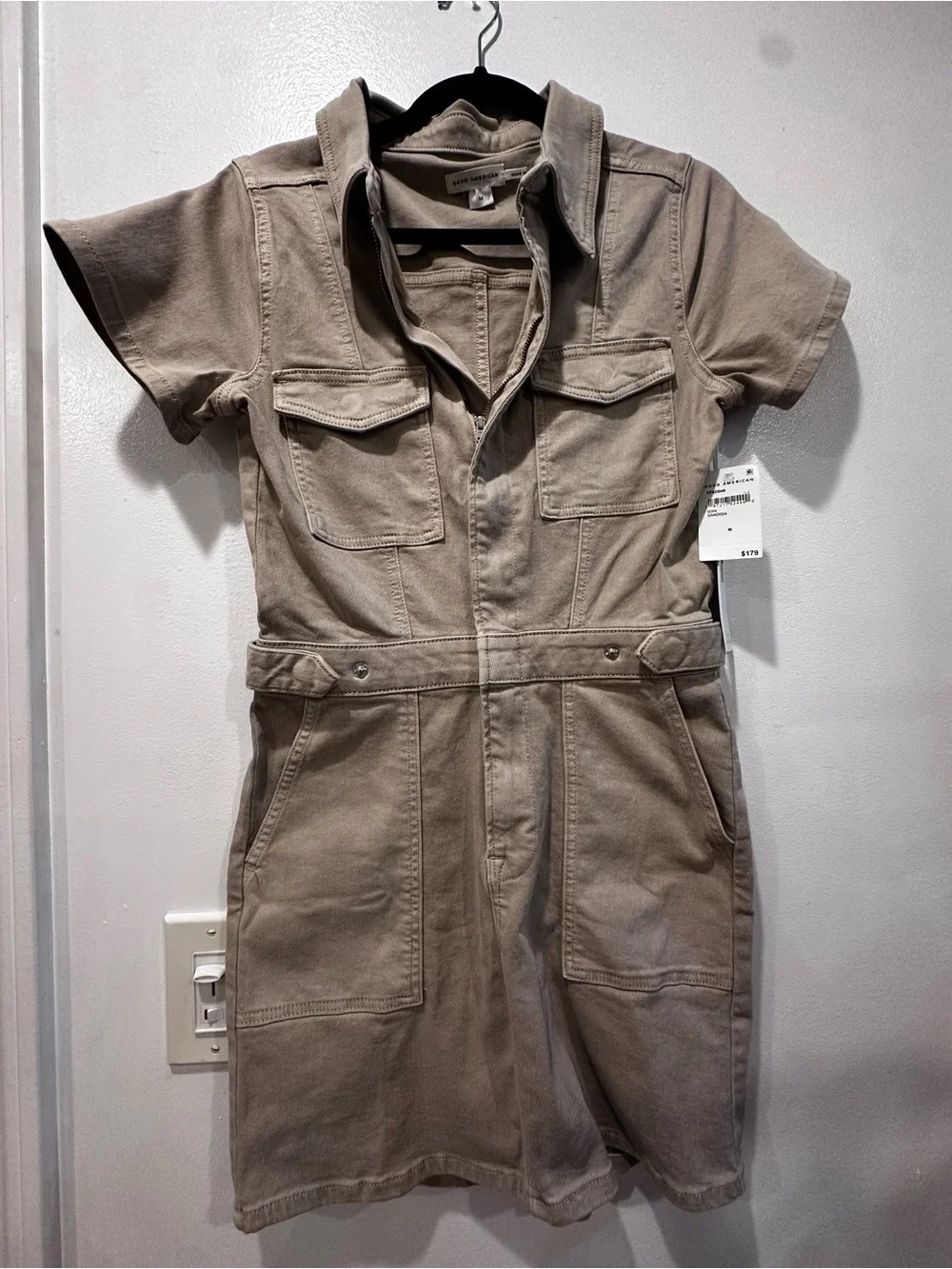Good American Girl' Utility Shirt Dress in Taupe